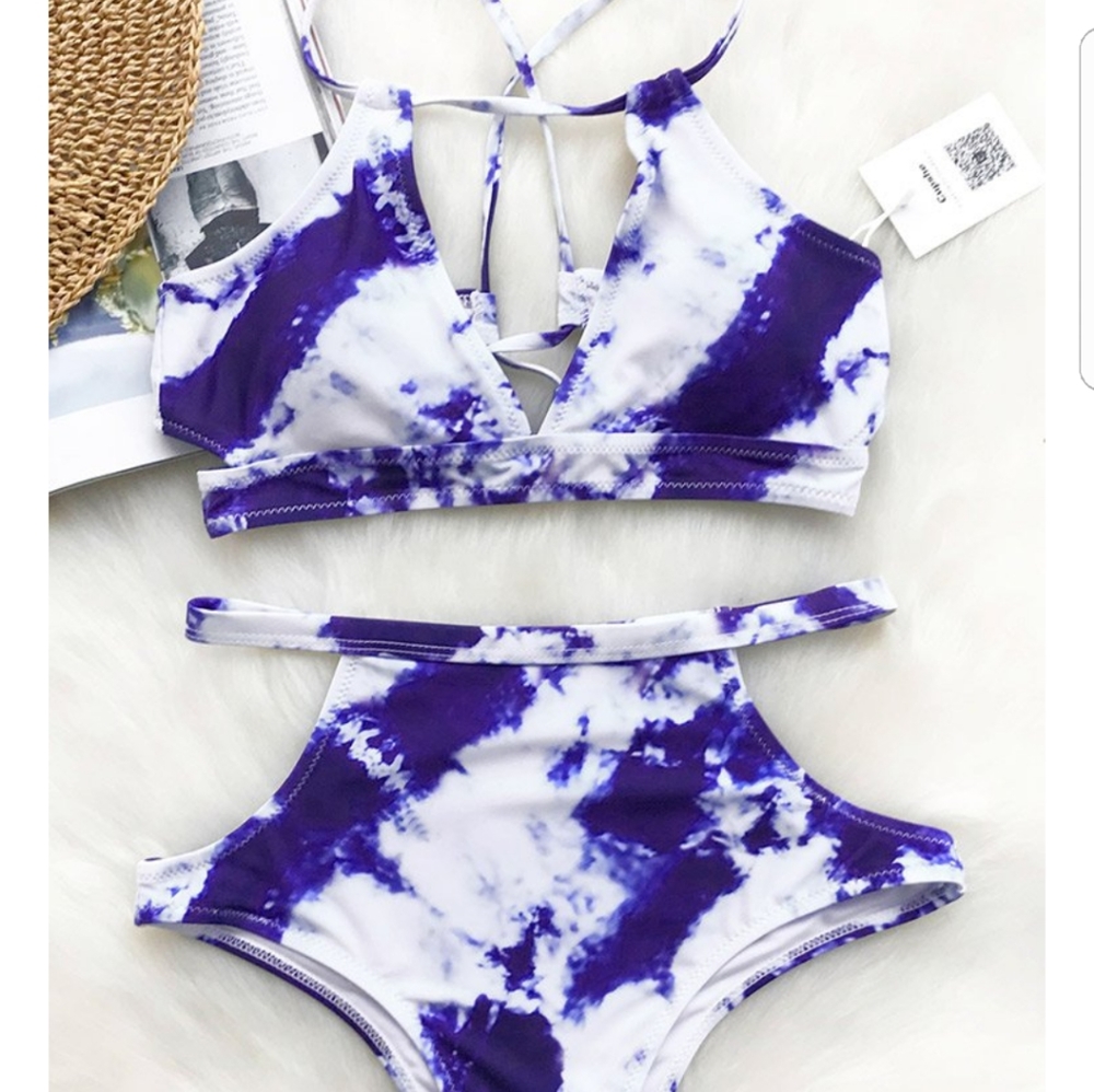 NEW 2 piece swimsuit, high waist cut-out sides